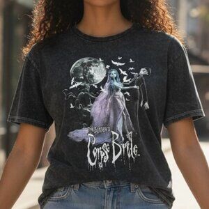 Corpse Bride Tim Burton T-shirt Adult XL Black Acid‎ Washed Short Sleeve